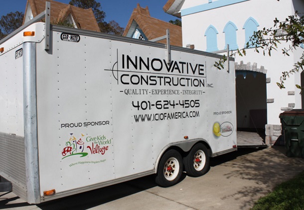 Innovative Construction trailer badged as a proud sponsor of Give Kids The World Village