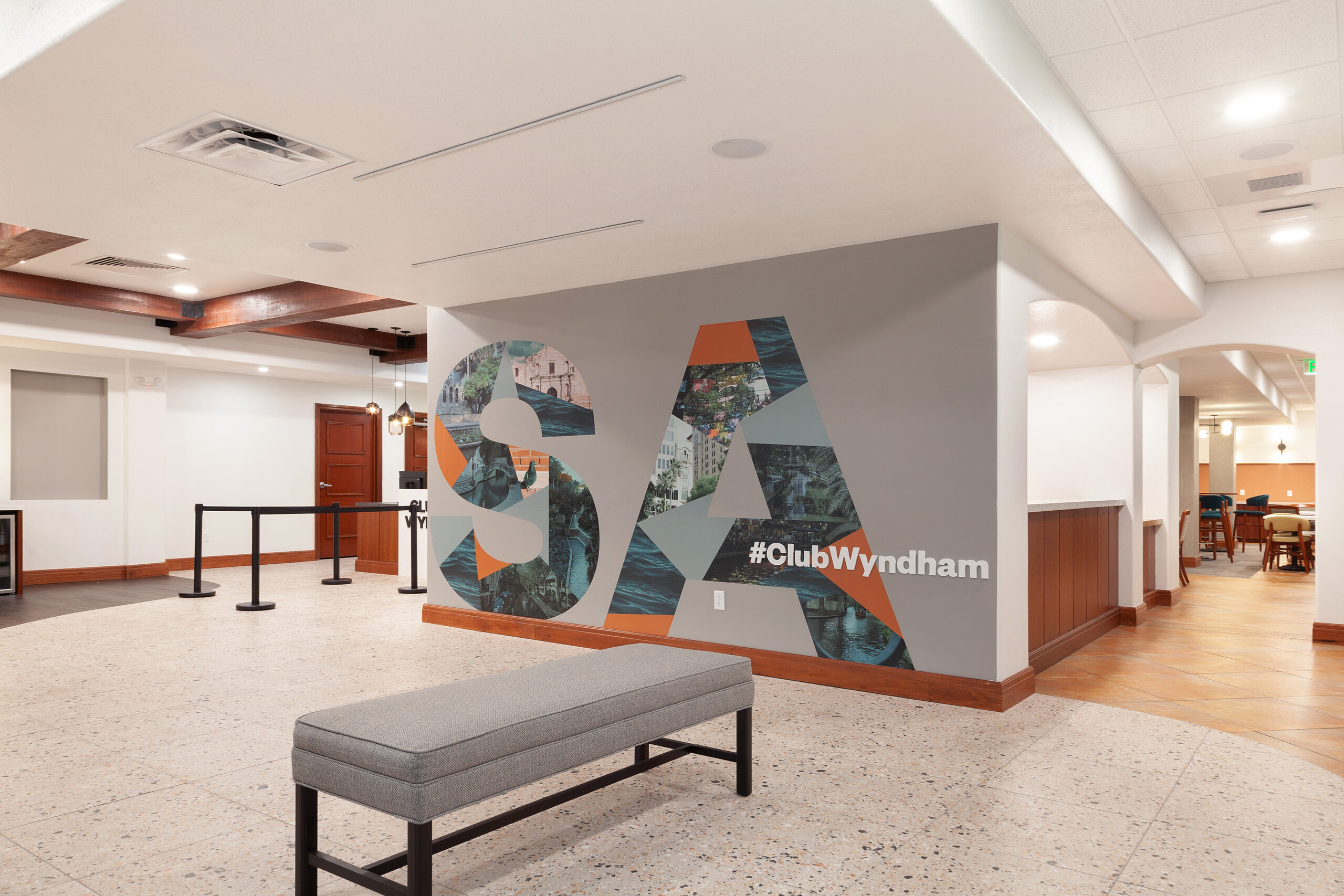 Club Wyndham sales centre reception at La Cascada with large San Antonio wall graphic